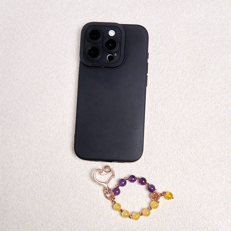 Schlüsselanhänger Amethyst & Citrin Perlen Smartphone Anhänger spirituell Glücksbringer