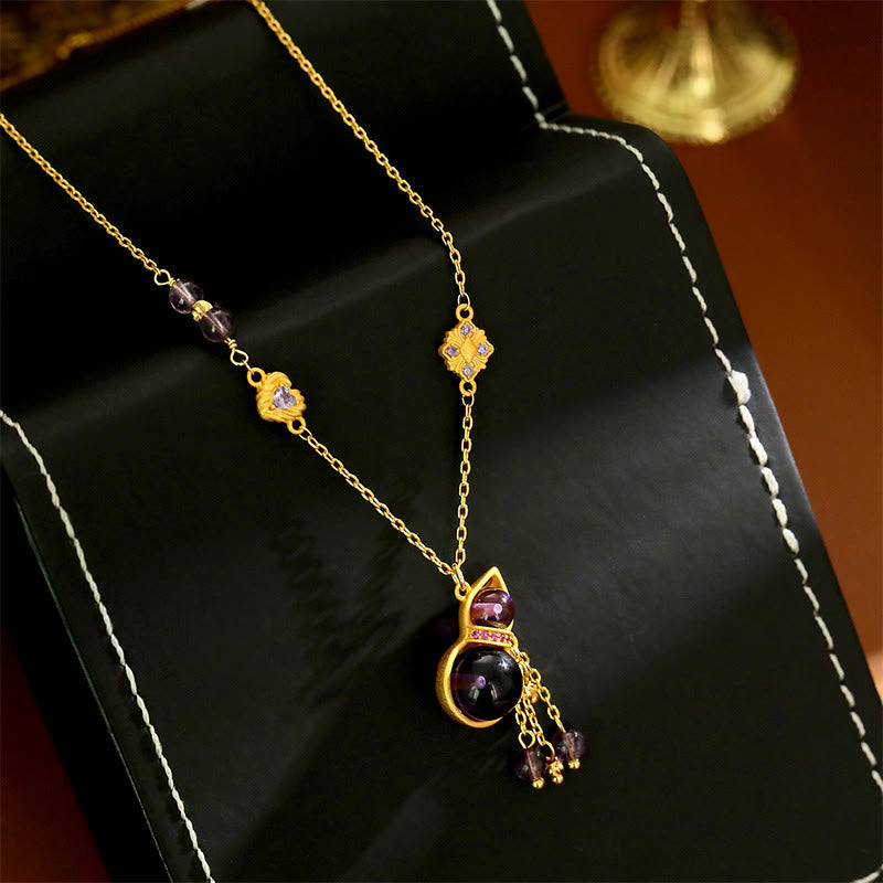 Goldene Kette Amethyst Kürbis Kupfer – Meditation Anhänger Naturstein