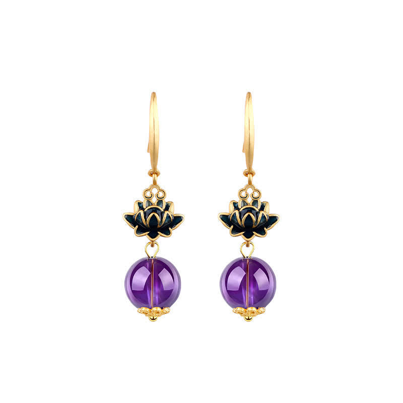Ohrringe Amethyst Lotus Erleuchtung gold violett Boho Schmuck spirituell Ohrhänger
