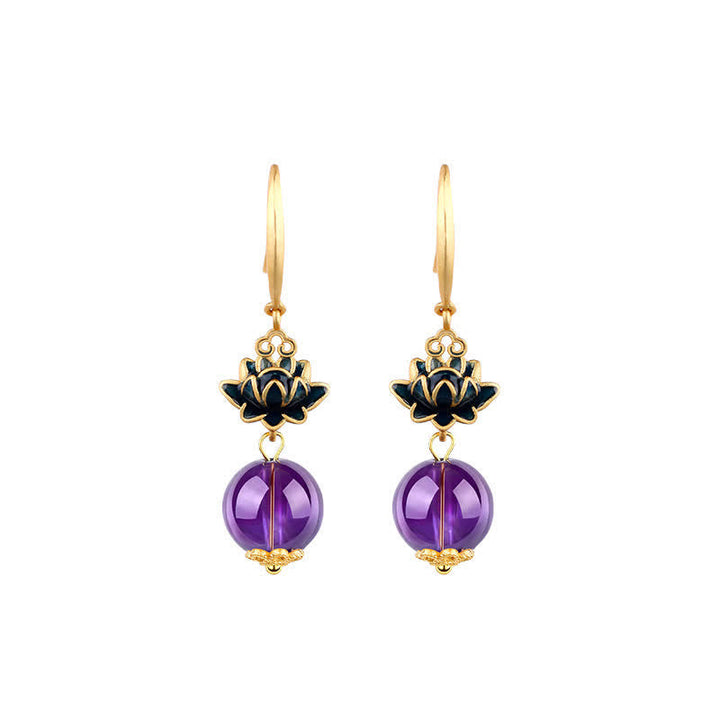 Ohrringe Amethyst Lotus Erleuchtung gold violett Boho Schmuck spirituell Ohrhänger