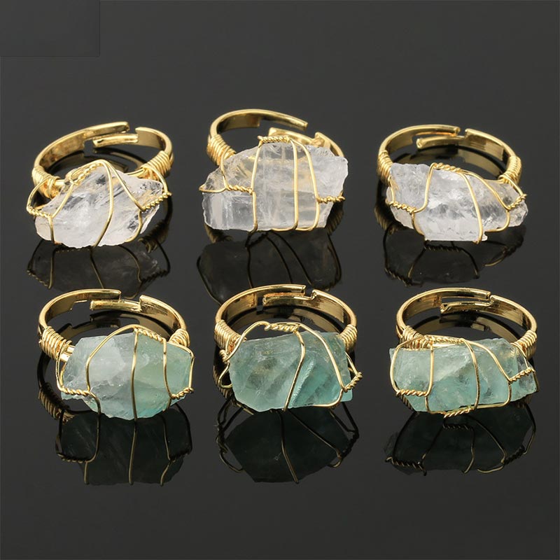 Ring Amethyst Kristall Quarz Aventurin vergoldet Draht Wicklung Schmuck