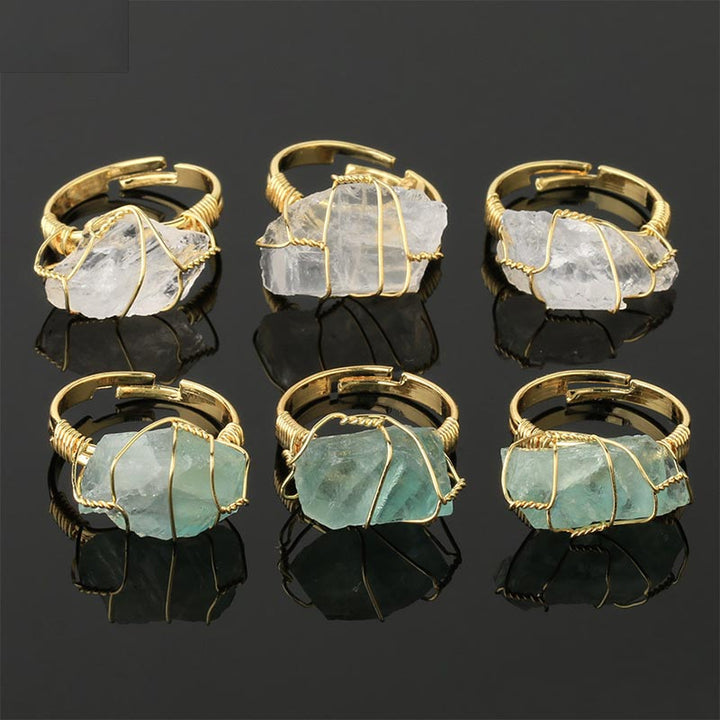Ring Amethyst Kristall Quarz Aventurin vergoldet Draht Wicklung Schmuck