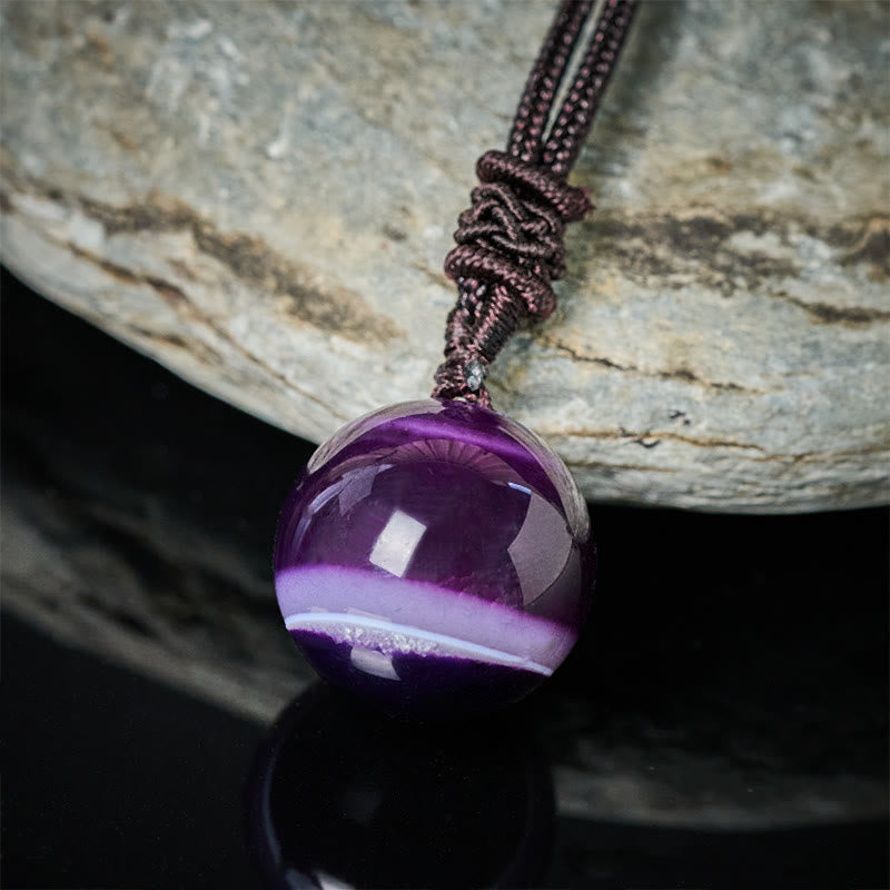 Amethyst Balance Kette mit braunem Seil und glänzendem Naturstein Anhänger