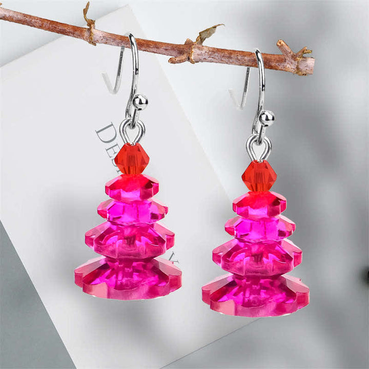 Ohrringe Amethyst Weihnachtsbaum pink Kristall Ohrhänger festlich Schmuck Boho