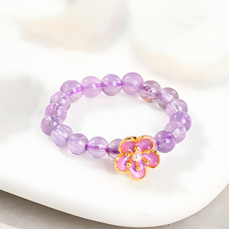 Amethyst Armband mit Pfirsichblüten Charm Edelstein elegant design