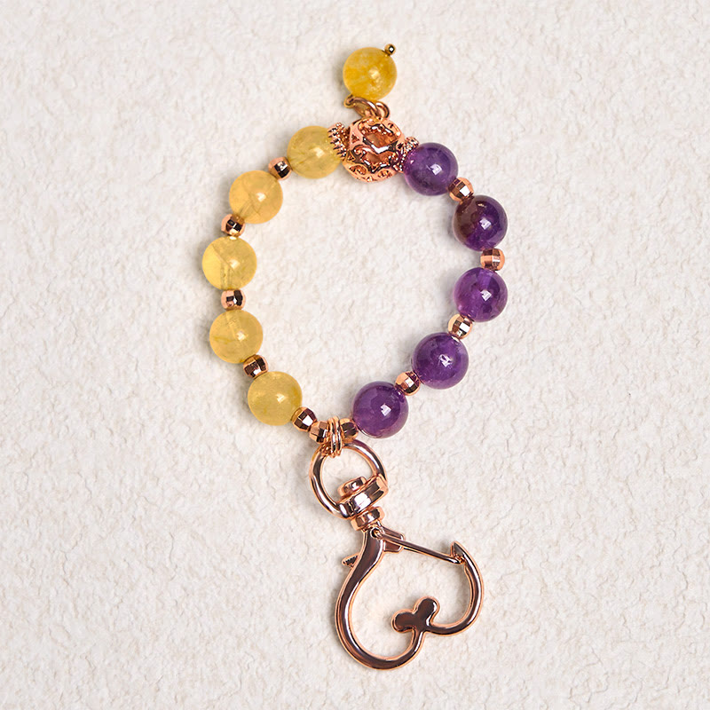 Schlüsselanhänger Amethyst & Citrin Rosegold Herz Karabiner Edelstein Glücksbringer