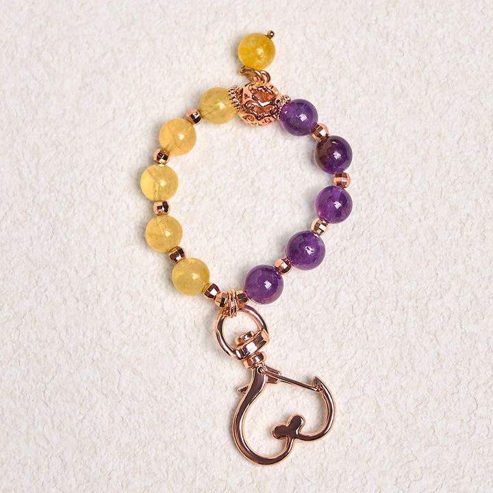 Schlüsselanhänger Amethyst & Citrin Rosegold Herz Karabiner Edelstein Glücksbringer