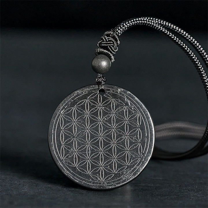 Anhänger Kette Shungit Blume Des Lebens – Schutz Flower of Life(Intaglio Carving)