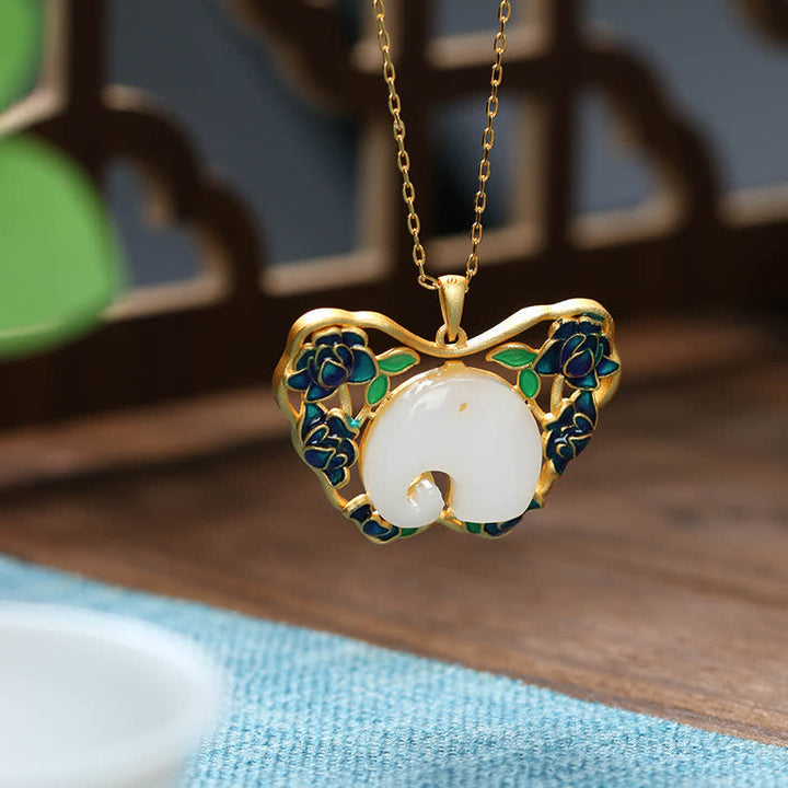 Anhänger Kette Weiße Jade Schmetterling Lotus