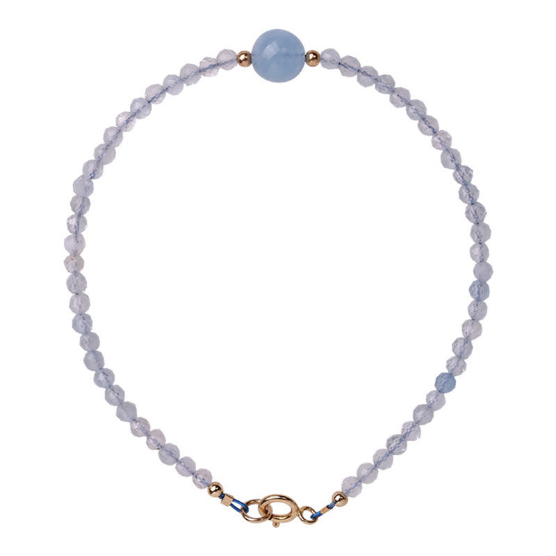 Armband Aquamarin Frieden Energie facettierte Perlen Goldverschluss zarter Schmuck Handgelenk