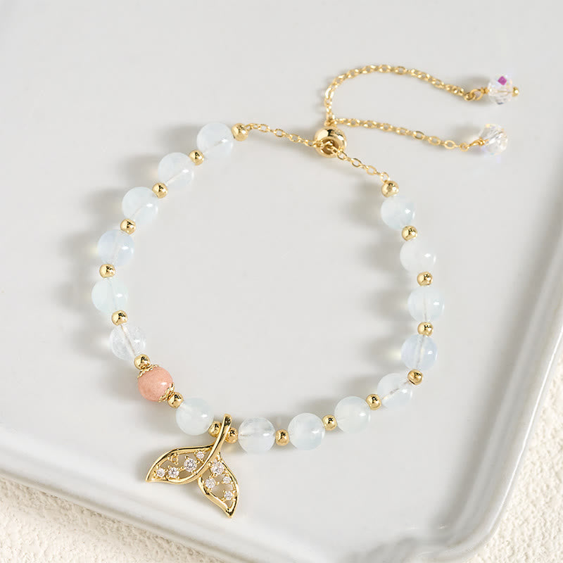 Armband Aquamarin Kupfer Fischschwanz Anhänger zarte Perlen Handgelenk Schmuck