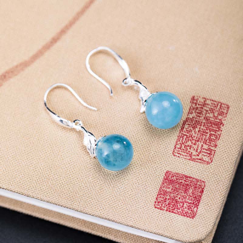 Ohrringe Aquamarin Blatt Blume Silber blau Edelstein Boho Schmuck spirituell