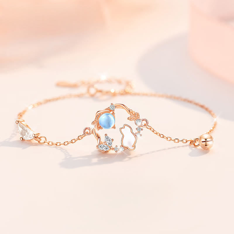 Armband 925 Silber Blume – Segen & Energie 925 Sterling Silver Cat Bracelet(Wrist Circumference: 15-16cm)
