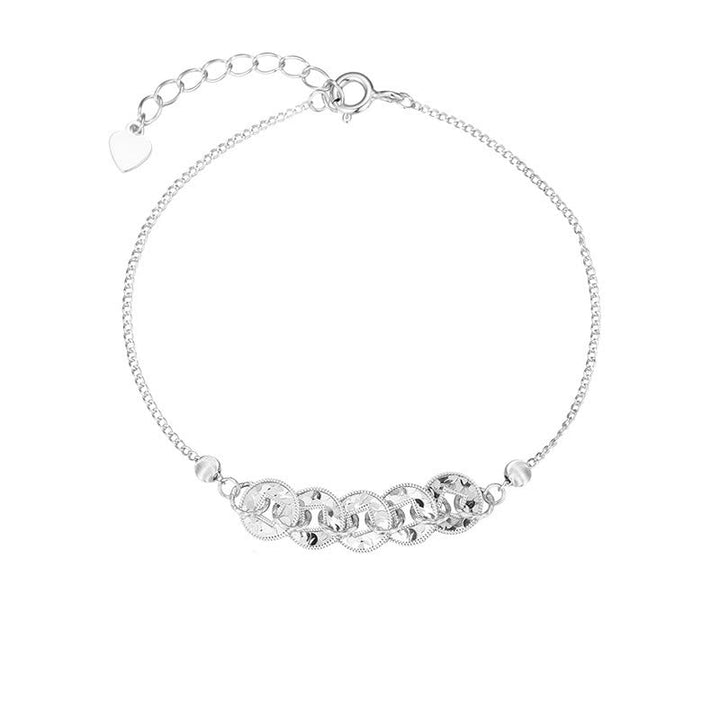 Armband 925 Silber Fünf Kaiser Münzen – Schutz Silvery Bracelet(Wrist Circumference: 14-18cm)