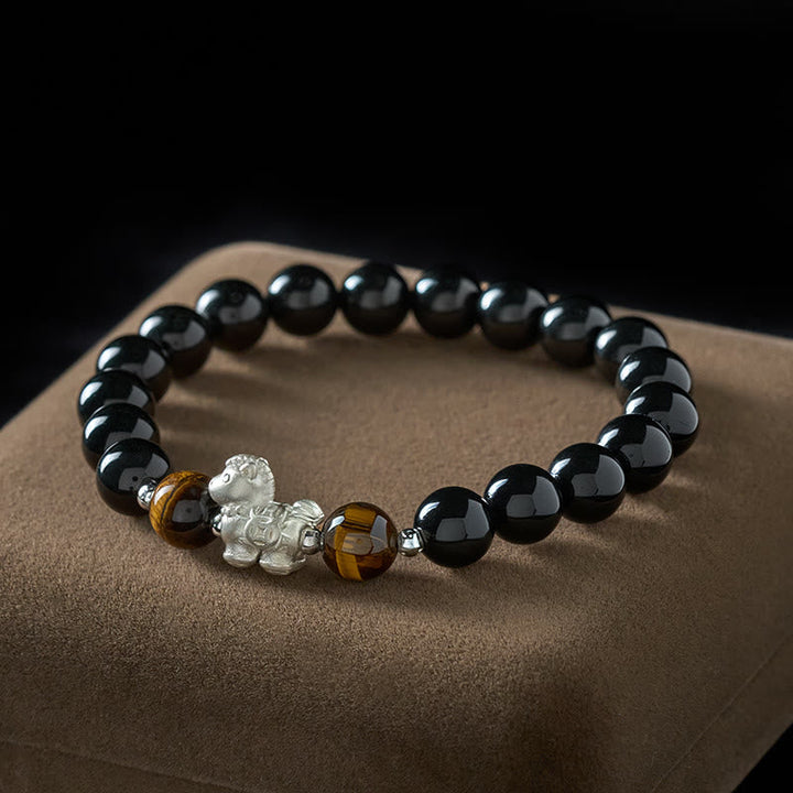 Armband 925 Silber Schwarzer Obsidian – Stärke Segen