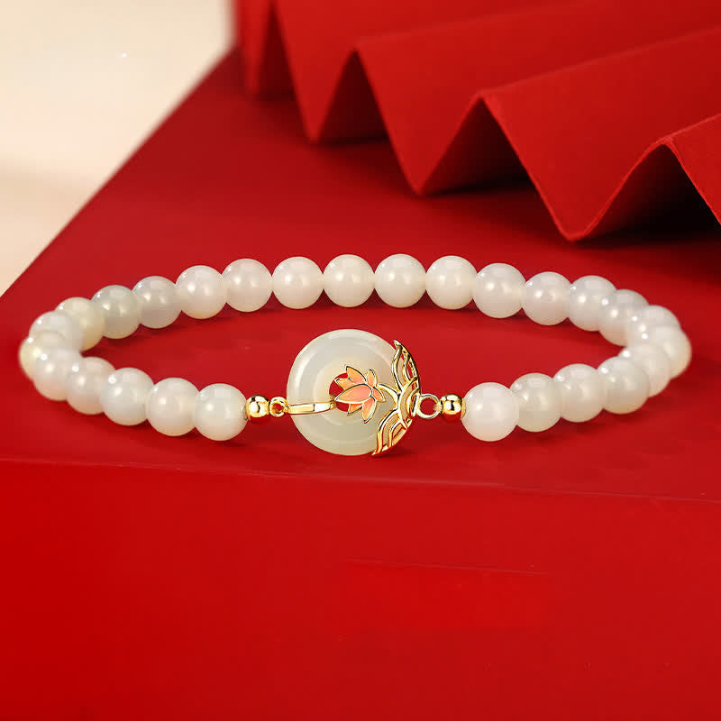 Armband 925 Silber Weiße Jade Lotus – Frieden & Harmonie