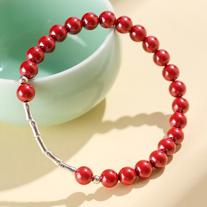 Armband 925 Silber Zinnober – Ruhe – Energie Red Cinnabar 6mm Bead(Wrist Circumference: 14-15 cm)
