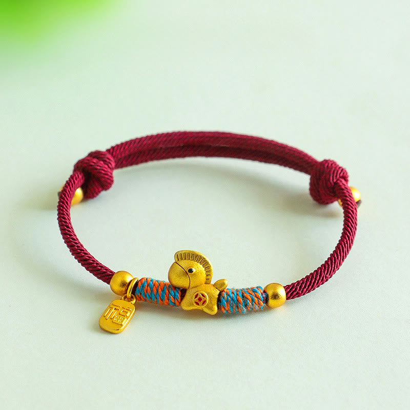 Armband 925 Silber Fu-Zeichen Jahr Des Pferdes rotes Seil Glücksbringer
