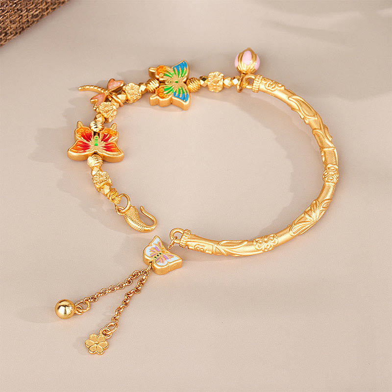 Armband 925 Silber Schmetterling Schutz mit bunten Emaille Schmetterlingen und Blumen