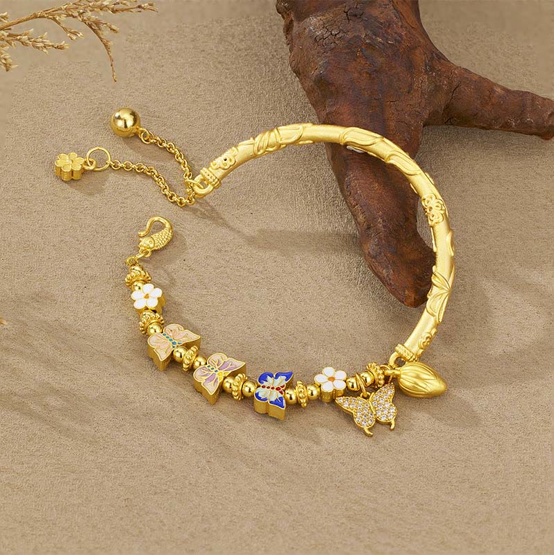 Armband 925 Silber Schmetterling Balance Blumen Emaille goldfarben Handgelenk Schmuck