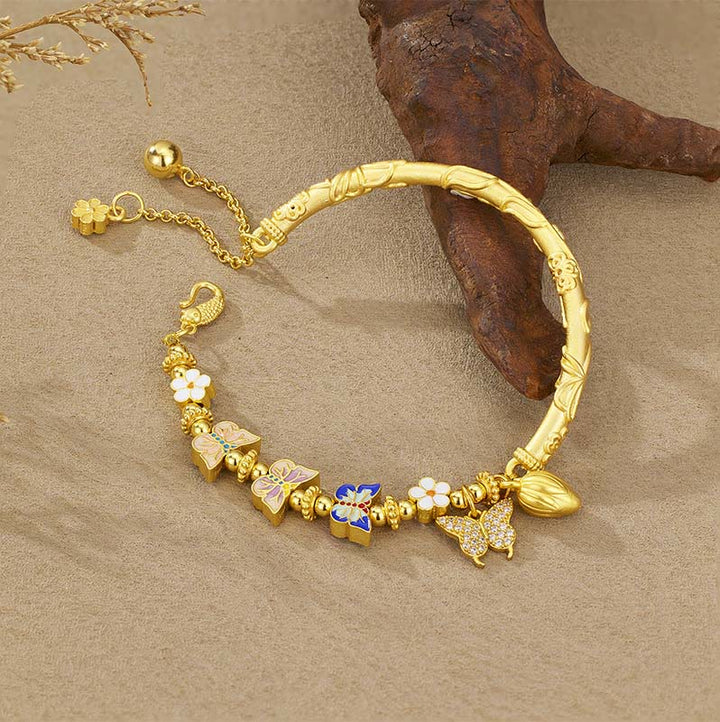 Armband 925 Silber Schmetterling Balance Blumen Emaille goldfarben Handgelenk Schmuck
