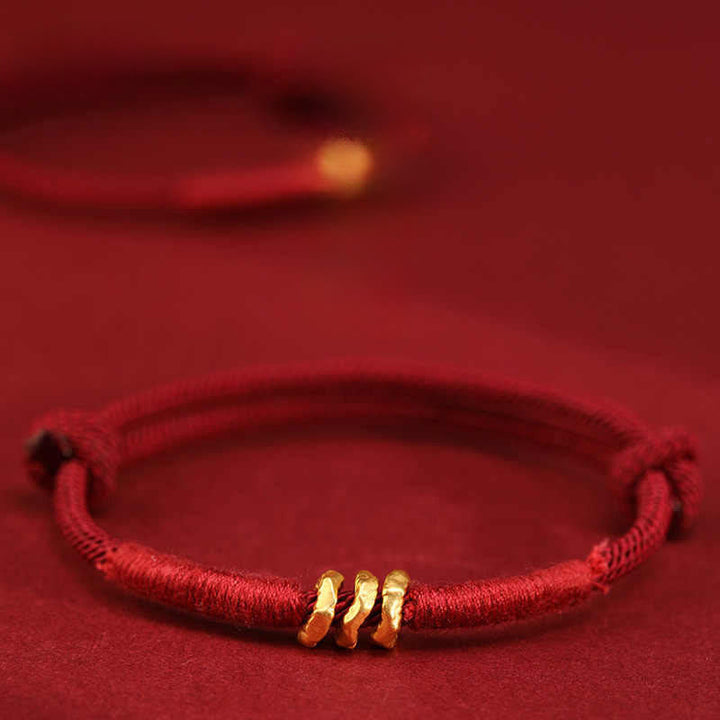 Armband 999 Gold Geflochten Rot – Glück Three Beads Anklet