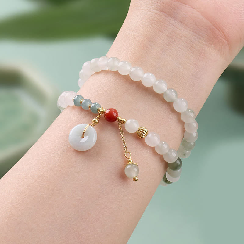 Armband Jade Achat Glück Fülle Handgelenk getragen Donut Anhänger zarte Perlen