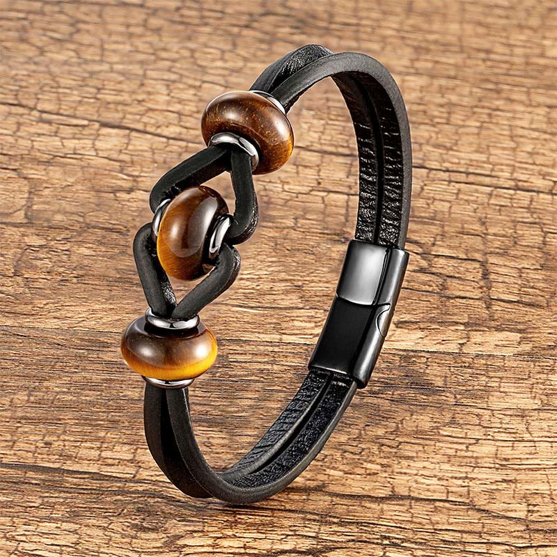 Armband Amethyst Kristall Leder Tiger Eye