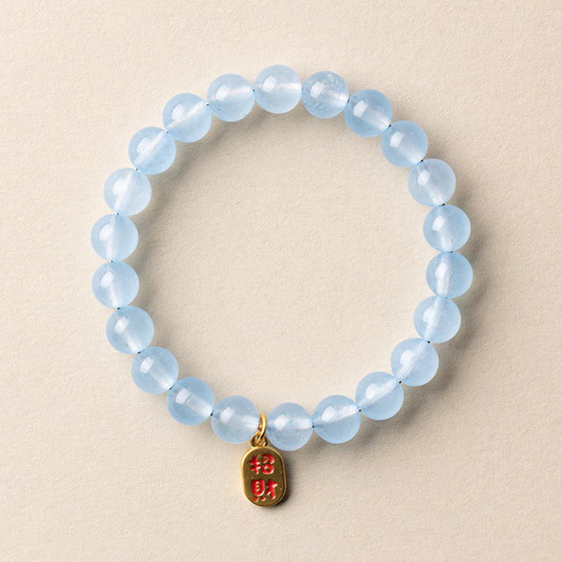 Armband Aquamarin Fu-Zeichen – Glück & Heilung 8mm Aquamarine Lucky fortune(Wrist Circumference: 14-15cm)