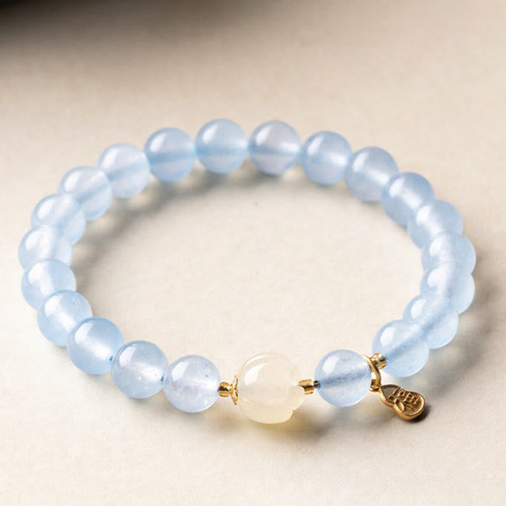 Armband Aquamarin Fu-Zeichen – Glück & Heilung 8mm Aquamarine Morganite(Wrist Circumference: 14-15cm)