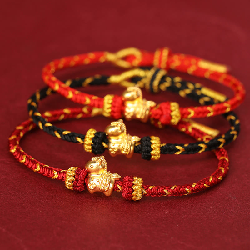 Armband 999 Gold Jahr Des Pferdes geflochten rot schwarz Glück Energie