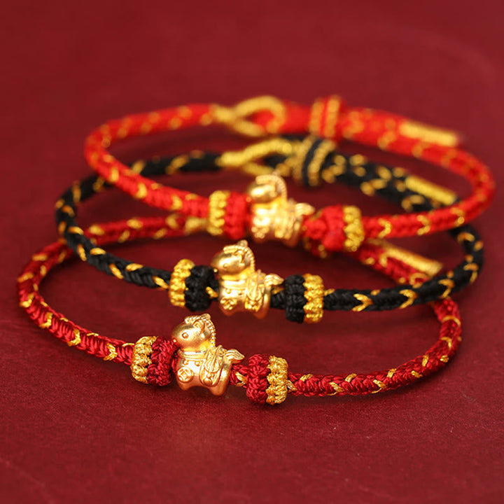 Armband 999 Gold Jahr Des Pferdes geflochten rot schwarz Glück Energie