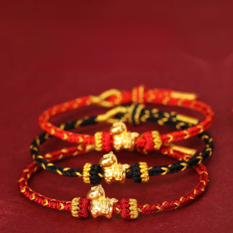 Armband 999 Gold Jahr Des – Glück & Energie geflochten roter Faden Pferd