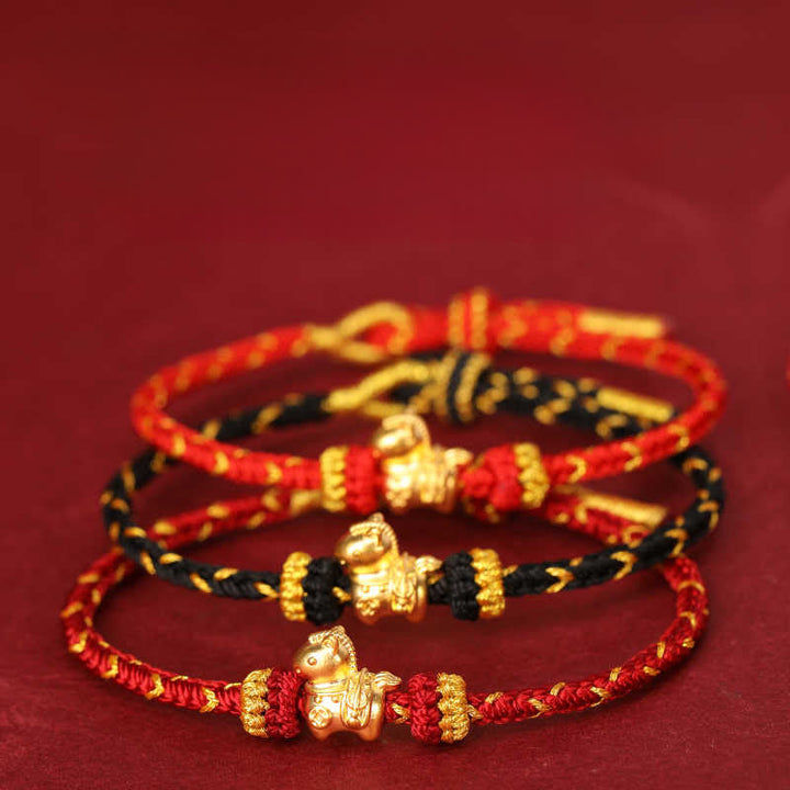 Armband 999 Gold Jahr Des – Glück & Energie geflochten roter Faden Pferd