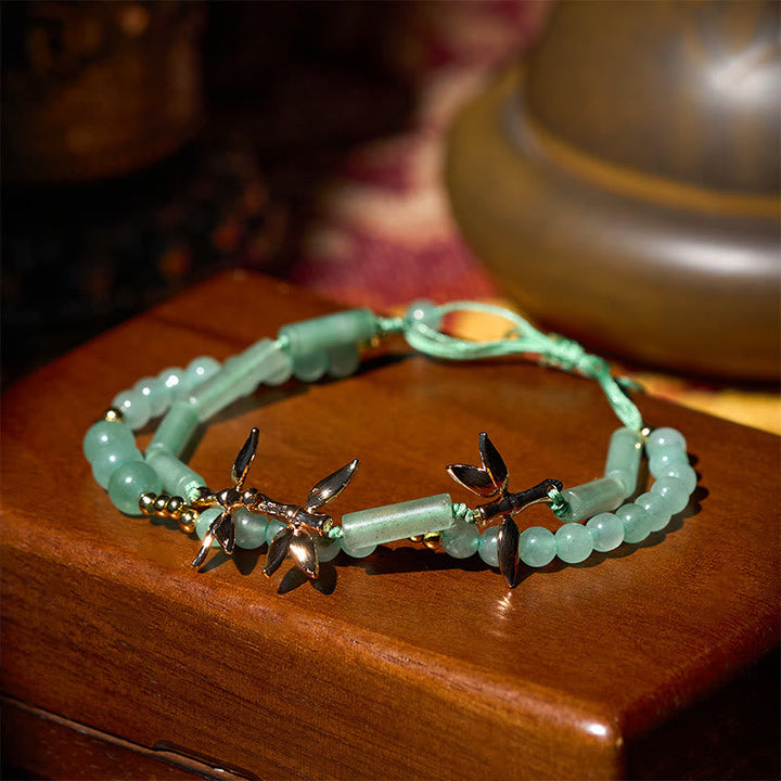 Armband Grüner Aventurin Bambus Stärke Balance Edelstein Schmuck Handgelenk
