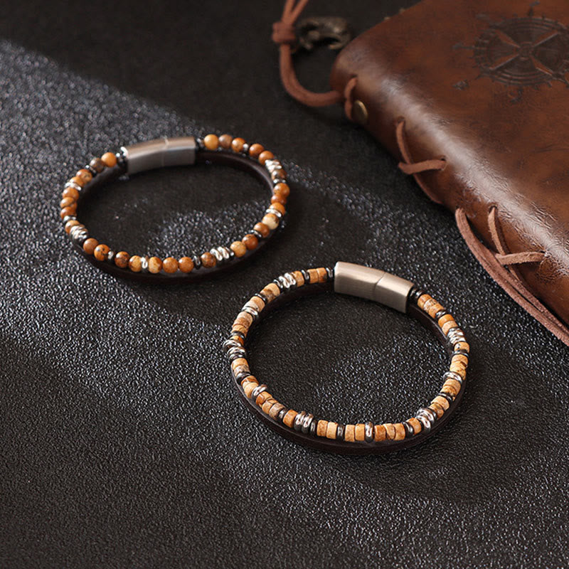 Armband Lapislazuli Tigerauge – Balance Perlen Magnetverschluss Leder Handgelenk Schmuck