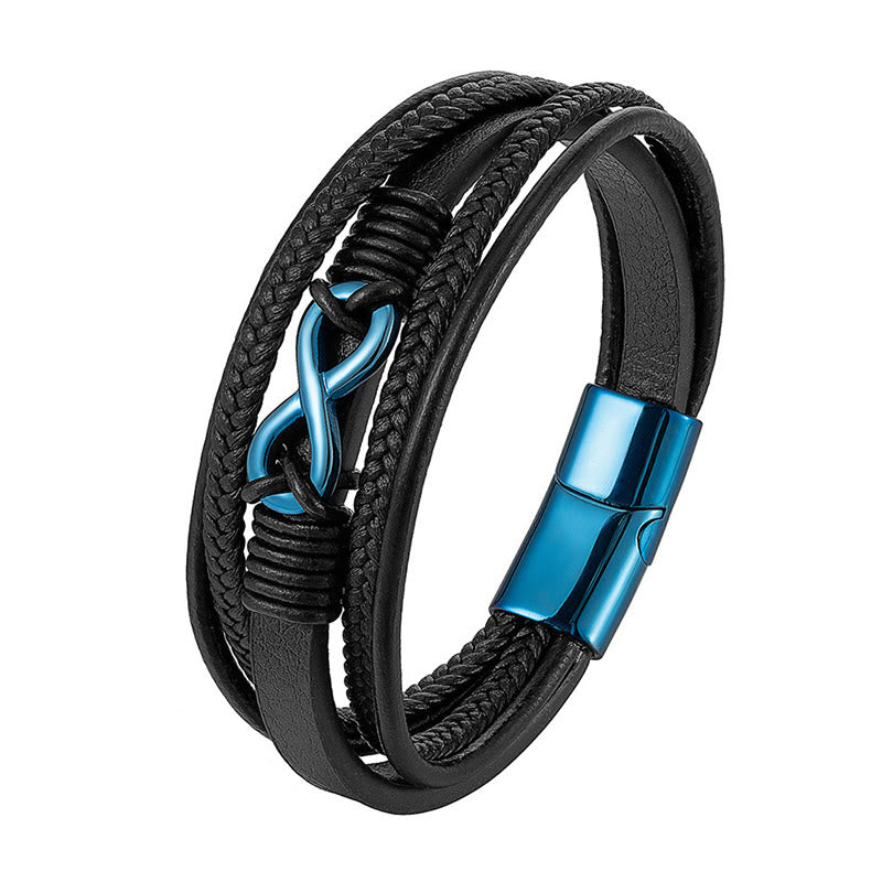 Armband Bunt Infinitely Titanstahl Layered Leder – Stärke Blue(Wrist Circumference: 18-22cm)