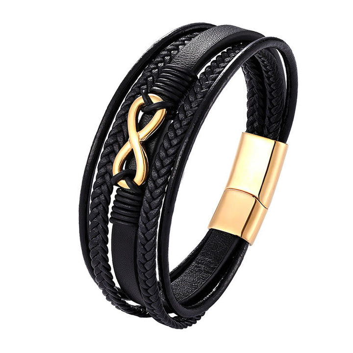 Armband Bunt Infinitely Titanstahl Layered Leder – Stärke Gold(Wrist Circumference: 18-20cm)