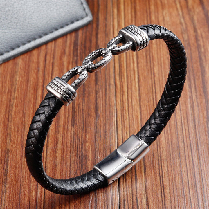 Armband Chain Link Titanstahl Leder Stärken – Stärke Single Layer(Wrist Circumference: 18-20cm)