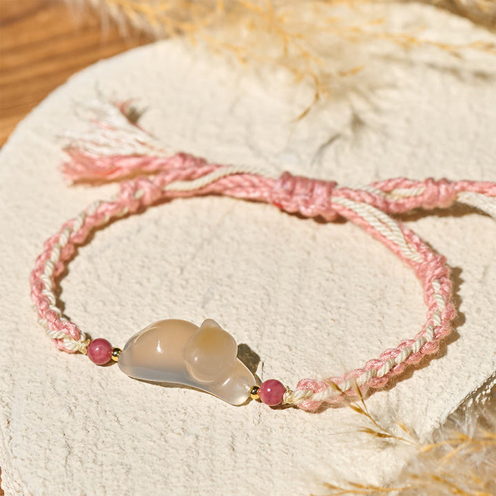 Armband Chalcedon Katze Harmonie Positivität geflochten rosa Stein Schmuck