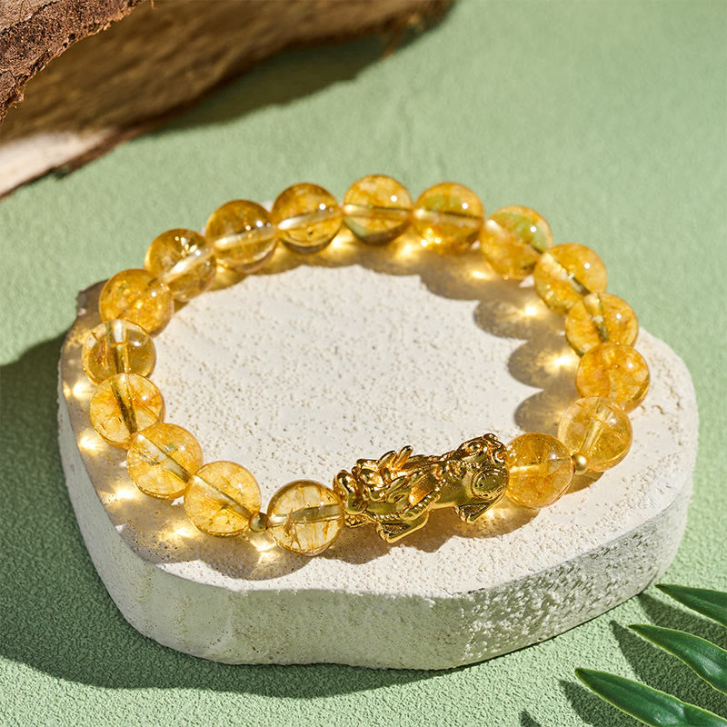 Armband Citrin Pixiu goldener Pixiu Schutz Wohlstand Fengshui Perlen Handgelenk
