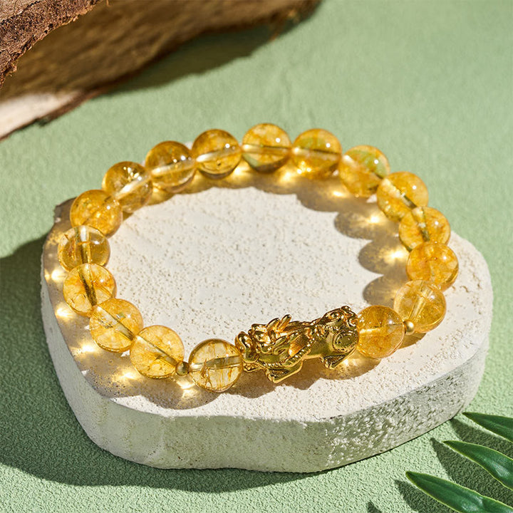 Armband Citrin Pixiu goldener Pixiu Schutz Wohlstand Fengshui Perlen Handgelenk
