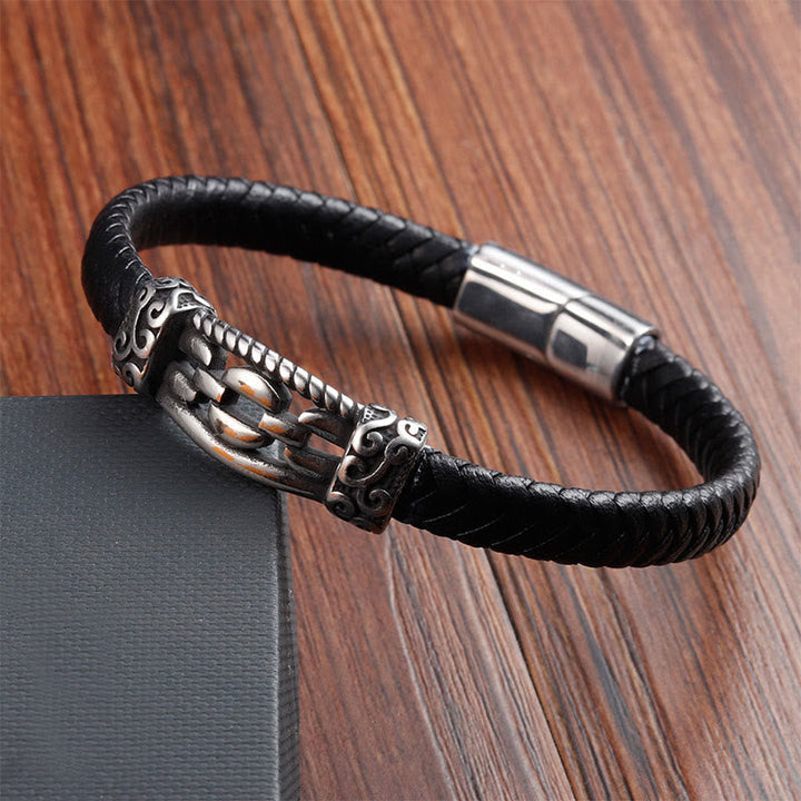 Armband Leder Chain Link Balance schwarz mit Metallverschluss elegant