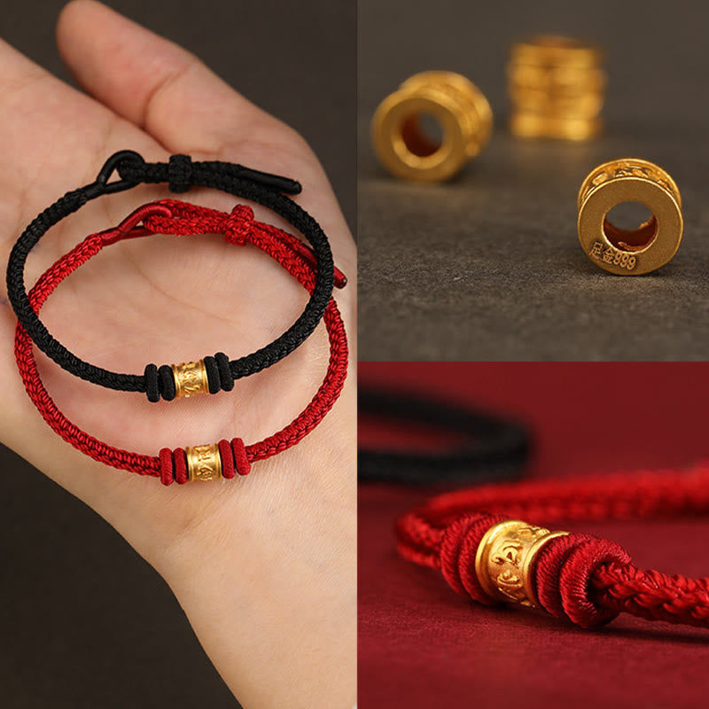 Armband Om Mani Padme Hum geflochten rot schwarz Schutz Glück Balance Handgelenk