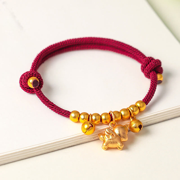 Armband Rote Schnur Kupfer Pferd – Glück & Stärke mit goldenen Glöckchen