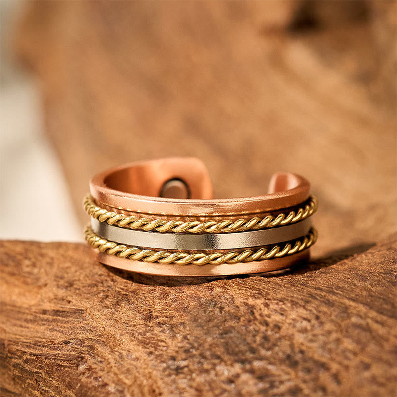 Kupfer Ring Retro Twisted geflochten Magnet Glück Wohlstand Schmuck