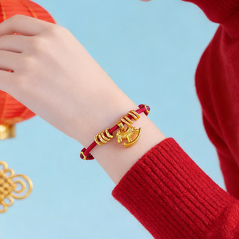 Armband Jahr Des Pferdes Pferd rotes Seil goldener Anhänger Handgelenk Glück
