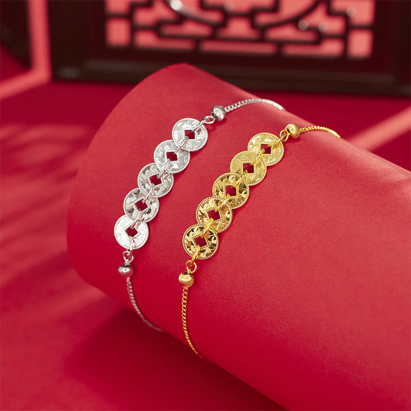 Armband 925 Silber Fünf Kaiser Münzen Schutz Glück Handgelenk rot