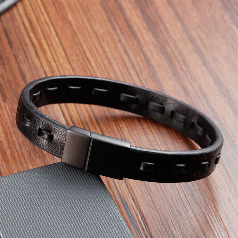 Armband Titanstahl Buckle Layered Geflochten Leder – Ruhe auf Holz