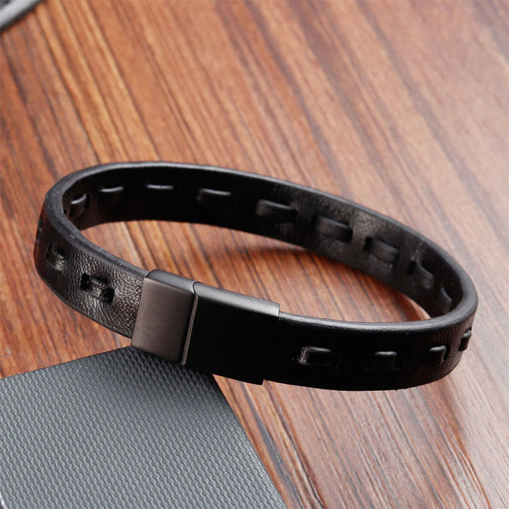 Armband Titanstahl Buckle Layered Geflochten Leder – Ruhe auf Holz